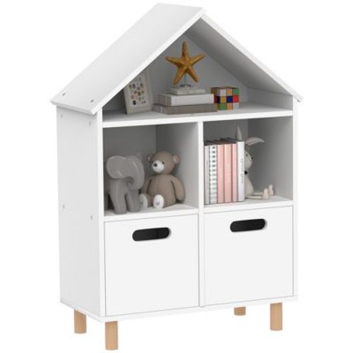 Qaba Kids Bookshelf, 3 Tier Kids Bookcase With Two Drawers, Bookshelf For Kids Rooms, Bedroom, Nursery, White