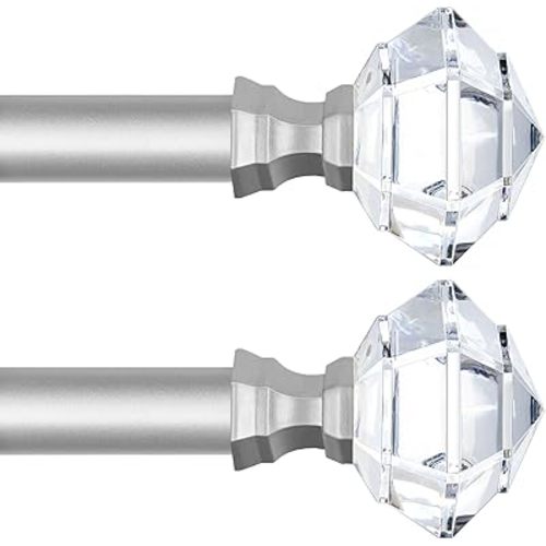 TONIAL 2 Pack Curtain Rods 32 to 58 Inch, Telescoping Splicing 3/4 Single Rods for Windows Decorative Drapery Rod with Acrylic Diamond Finial, Nickel