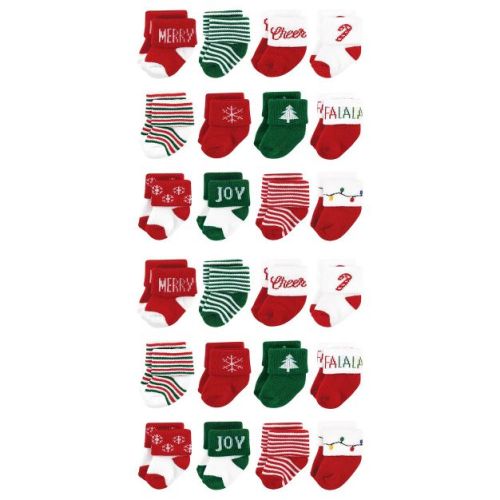 Hudson Baby Cotton Rich Baby Terry Socks 24-Pack, 12 Days Of Christmas Santa, 0-6 Months