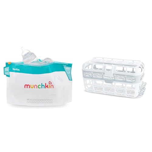 Munchkin Microwave Steam Sterilizer Bags, Dishwasher Basket for Bottles, Pacifiers, and Accessories Bundle, 6 Pack