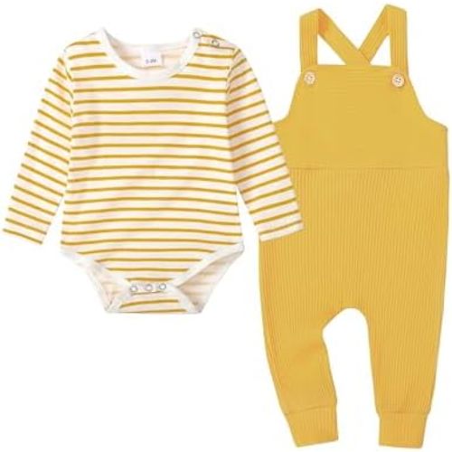 DISAUR Newborn Baby Boy Clothes, Infant Boy Bodysuit Outfits Long Sleeve Romper + Bib Overall Pants Fall Newborn Boy Clothes