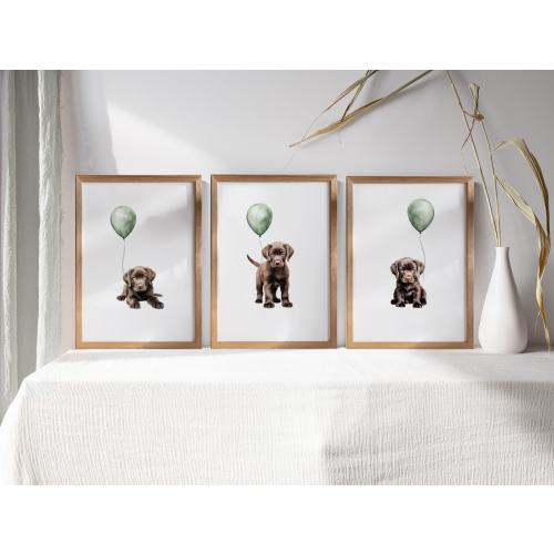CHOCOLATE LABRADOR nursery decor, Labrador Art for a Sage Green Baby Nursery, PRINTABLE Puppy Nursery Decor with Chocolate Lab