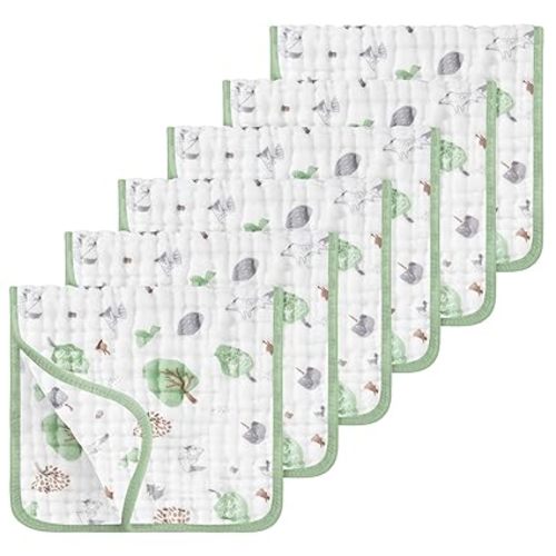 Looxii Muslin Burp Cloths 100% Cotton Muslin Cloths Large 20''x10'' Extra Soft and Absorbent 6 Pack Baby Burping Cloth for Boys and Girls (Forest)