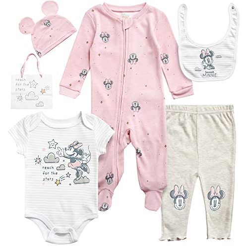 Disney Newborn Baby Boys Girls 7 Piece Layette Gift Set: Mickey Mouse, Winnie the Pooh & Minnie Mouse, 0-6M