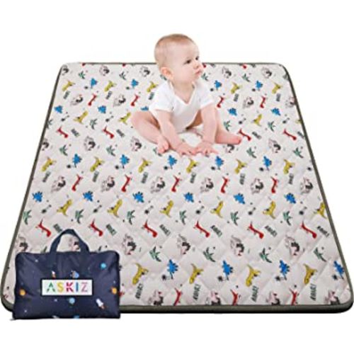 Baby Play Mat for Floor 50x50 Inches, Thick Foldable Crawling Mat with Packing Bag,Padded No Toxic Polyester Fiber Cute Cartoon Dinosaur Pattern Playmats for Girl Boy and 0-6 Month Baby