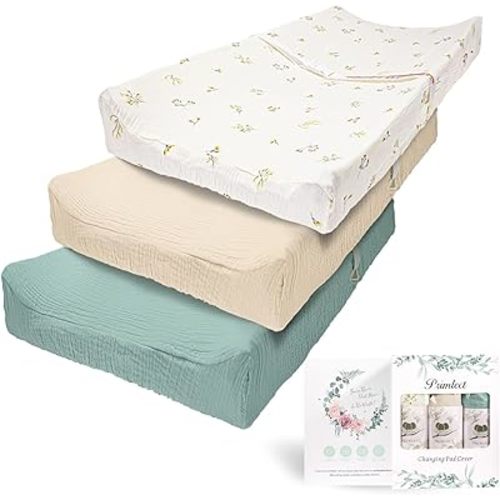 Primlect Muslin Changing Pad Cover for Boys Girls 100% Cotton Fitted Baby Diaper Changing Table 3 Pack Soft and Breathable for Standard Changing Table Topper 32"x16"