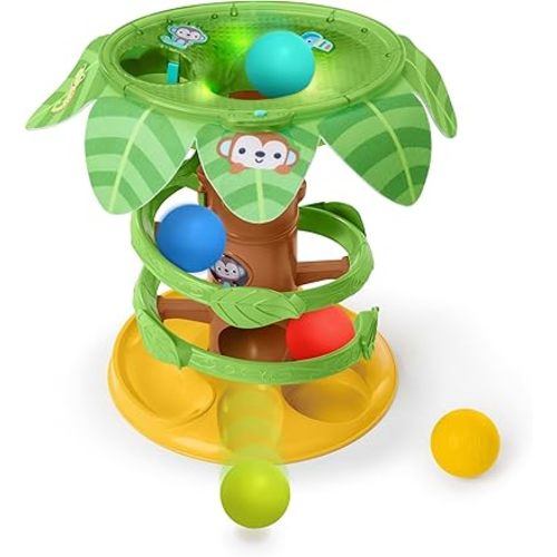 Bright Starts Tropical Twirl Ball Play Toy with Lights & Music, 5 Balls Included, Unisex, 6 Months+