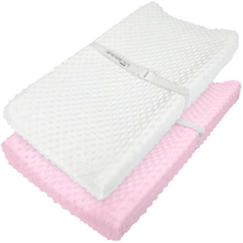 Ultra Soft Minky Dots Changing Table Cover Sheets Set of 2. PINK & WHITE
