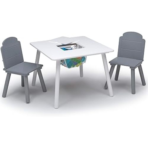 Delta Children Finn Table and Chair Set with Storage, White/Grey