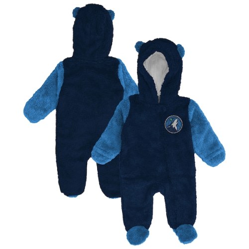 Infant & Newborn Minnesota Timberwolves Outerstuff Navy Stay Napping Fleece Bunting Full-Zip Hooded Sleeper