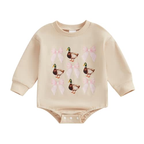 DNOMAID YZARC Hunting Baby Clothes Boy Girl Mallard Duck Sweatshirt Romper Oversized Long Sleeve Bubble Romper Fall Outfits