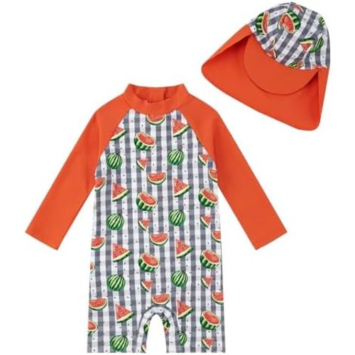 upandfast Baby/Toddler Swimsuit UPF 50+ Sun Protection One Piece Zipper Bathing Suit with Sun Hat Infant Beach Swimwear