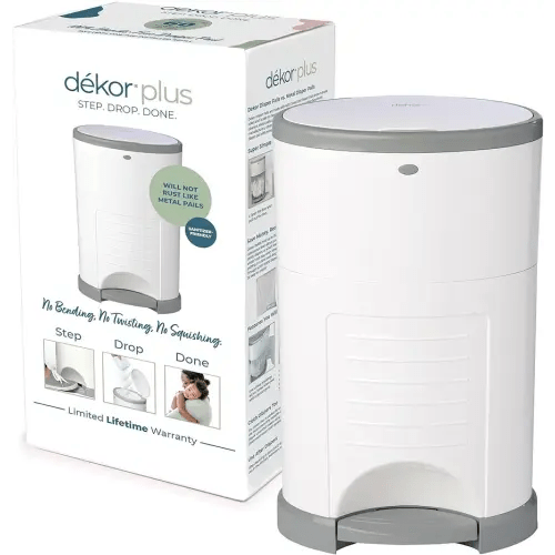 Diaper Dekor Plus Hands-Free Diaper Pail | White | Easiest to Use | Just Step–Drop–Done | Doesn’t Absorb Odors | 20 Second Bag Change | Most Economical Refill System | Great for Cloth Diapers