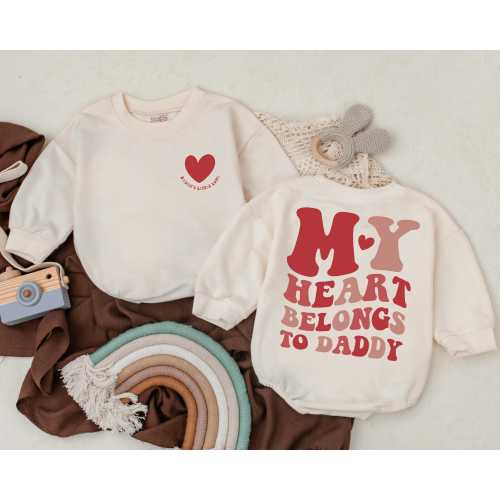 My Heart Belongs To Daddy Romper, First Valentines Outfit, Daddy's Girl Baby Bodysuit, Valentines Baby Boy Clothes, Kids Valentines Gift