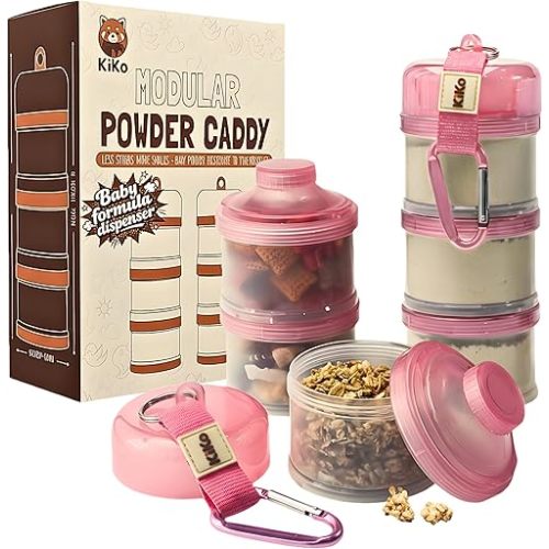 Formula Container to Go – Baby Essentials, Stackable Formula Dispenser for Night Feedings, Snacks and More – Protein Powder Travel Container – 2 Pack, by KiKo (Pink)