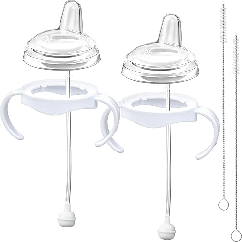 Sippy Cup Conversion Kit for Philips Avent Natural Baby Bottle, Transition Kit with Silicone Sippy Spout Nipple, Weighted Straw, Bottle Handle, Cleaning Brush, Spill-Proof, BPA-Free, Pack of 2