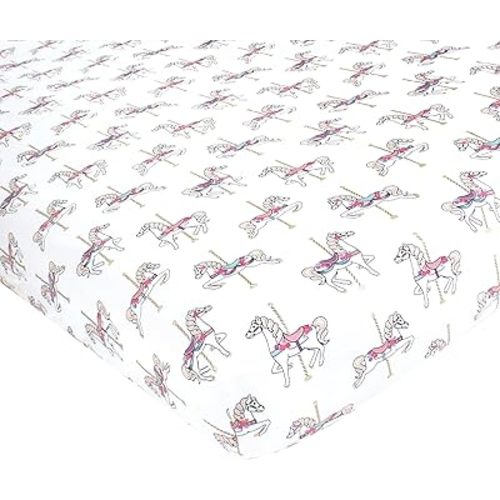 Hudson Baby Unisex Baby Cotton Fitted Crib Sheet, Carousel Horse, One Size