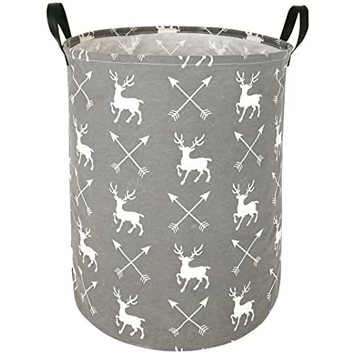 ACMUUNI 19.7 Inch Round Kids Laundry Clothes Hamper Laundry Basket with Handles,Baby Toys Storage Organizer Bins Laundry Gift Basket for Boys and Girls Room, Bedroom Decorate (Deer)