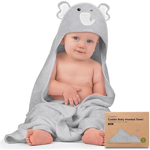 KeaBabies Baby Hooded Towel - Viscose Derived from Bamboo Baby Towel, Toddler Bath Towel, Infant Towels, Large Hooded Towel, Organic Baby Towels with Hood for Girls, Babies, Newborn Boys (Elephant)