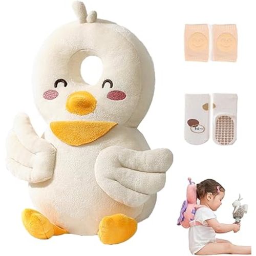 Baby Walker Head Protector Backpack Wear,Toddler Adjustable Baby Head Protection Backpack for Safety Baby Learning Walking Crawling (Duck)