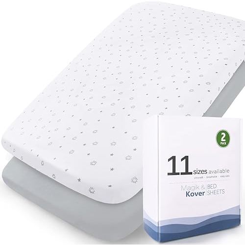 Bassinet Sheets Compatible with AMKE 3 in 1 (35" x 21"), Besrey, Miliard, GoFirst, Li’l Pengyu, Foalom, YADAQE, Baby Joy, TCBunny, yamesmile Bassinet, Ultra Soft & Super Stretchy, Grey & White Star