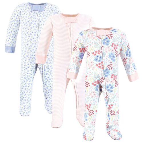 Touched by Nature Baby Girls Organic Cotton Sleep and Play, Flower Market, 0-3 Months