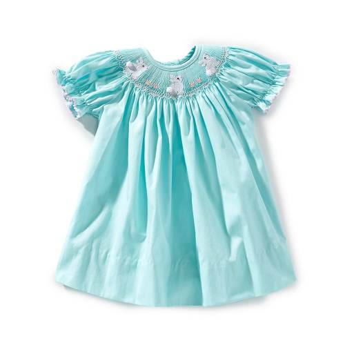Edgehill Collection Baby Girls Round Neck Smocked Bunny Bishop Dress