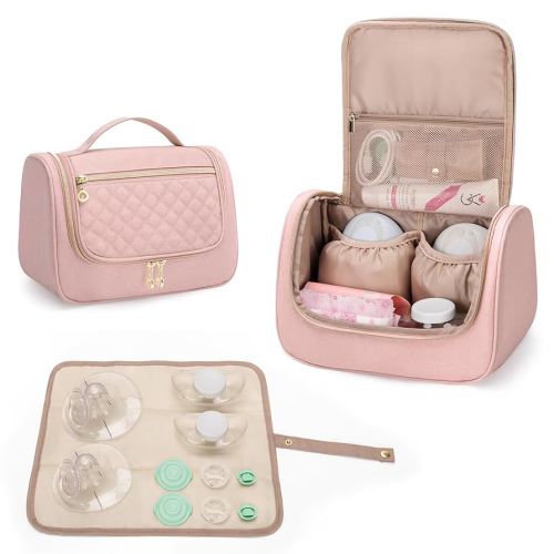 LUXJA Wearable Breast Pump Bag (with a Waterproof Mat) Compatible with Momcozy, Willow and Elvie Breast Pump, Carrying Case for Wearable Breast Pump and Extra Parts (Patent Pending), Pink