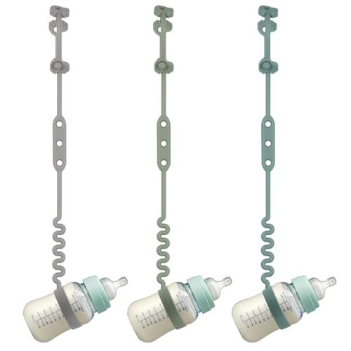 Baby Bottle and Sippy Cup Straps - Adjustable Straps Attach with Strollers, High Chair, Shopping Cart - Food Grade Silicone - Dishwasher Safe (Color 4)