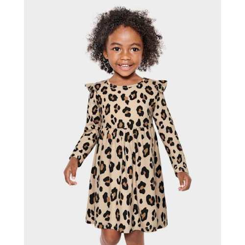 Baby And Toddler Girls Leopard Flutter Dress - Tan
