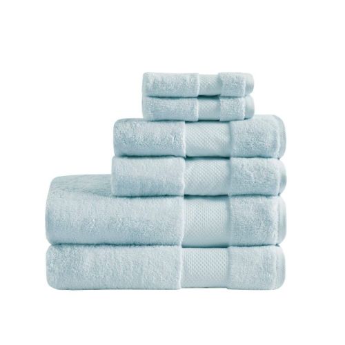 6pc Bath Towel Set Blue: Madison Park, 100% Cotton, Modern Terry Cloth, OEKO-TEX Certified