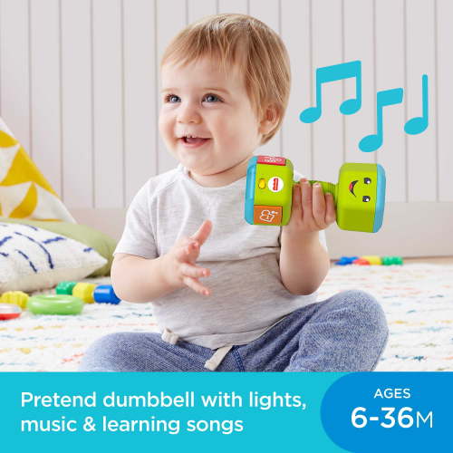 Fisher-Price Laugh & Learn Countin’ Reps Dumbbell, Musical Rattle Toy for Babies & Newborns
