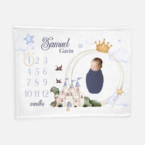 Prince Crown Milestone Blanket, Prince Boy Baby Milestone Blanket, Personalized Monthly Blanket, Baby Boy Blanket, Prince Blanket B22