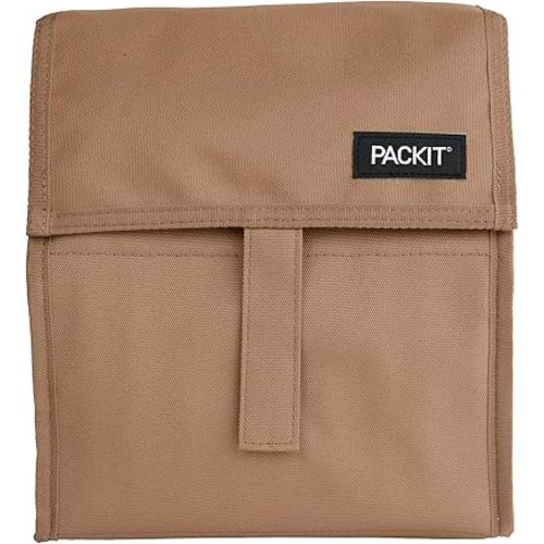 PackIt® Freezable Lunch Bag, Almond, Built with ECOFREEZE® Technology, Foldable, Reusable, Zip and Fold Closure with Buckle Handle, Designed for Work Lunches and Fresh Lunch On the Go
