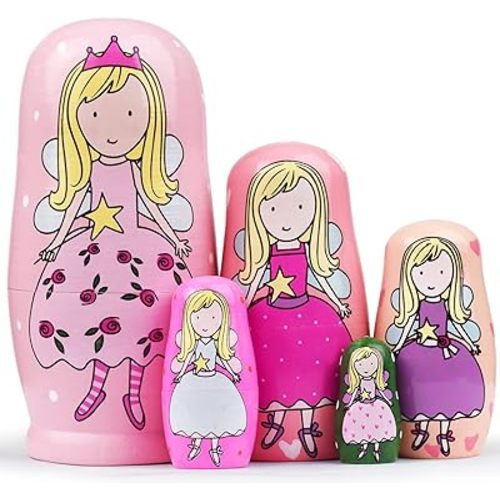 GRPSKCOS Nesting Dolls Valentines Day Gifts for Kids Birthday Cute Angel Girls Stacking Russian Matryoshka Dolls Toys Set of 5(02 Angel)