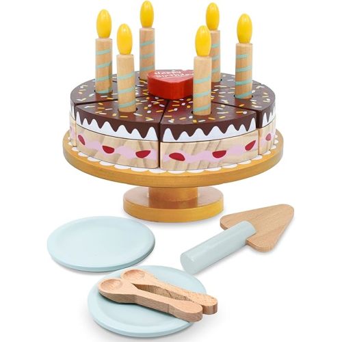 PairPear Birthday Party Cake Playset for Kids,Wooden Toys Play Food