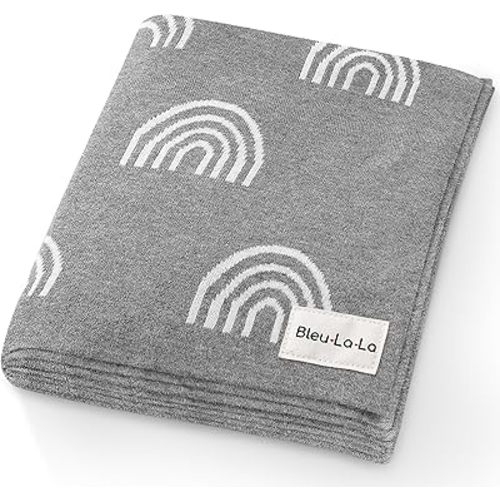 Gender Neutral Receiving Blanket 100% Cotton Buttery Soft Cozy Receiving Swaddle Crib Stroller Blanket for Shower Gift Registry for Newborns, Infants, Toddlers (Rainbow - Grey)
