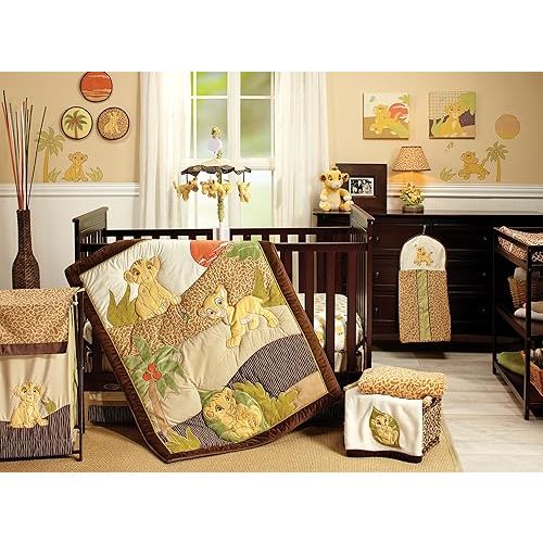 Disney Lion King Simba's Wild Adventure 7 Piece Nursery Crib Bedding Set, Appliqued Comforter, Sage, Orange, Brown, Ivory