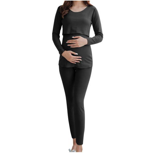 Nmnitkp Women Maternity Nursing Pajama Set Breastfeeding Sleepwear Set Short Sleeve Top & Pants Postpartum Pajamas M-3XL