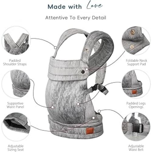 Baby Carrier for Newborn to Toddler, 7-35 lbs Weight Capacity, Ergonomic Backpack Design, Front and Back Facing Options, Grey