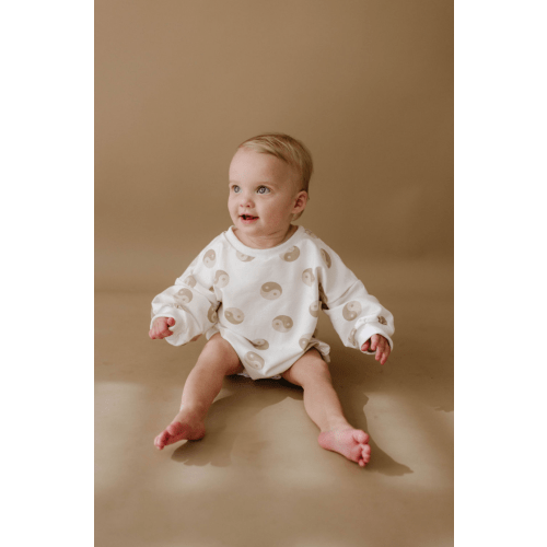 Tan & White Yin Yang | Long Sleeve Romper