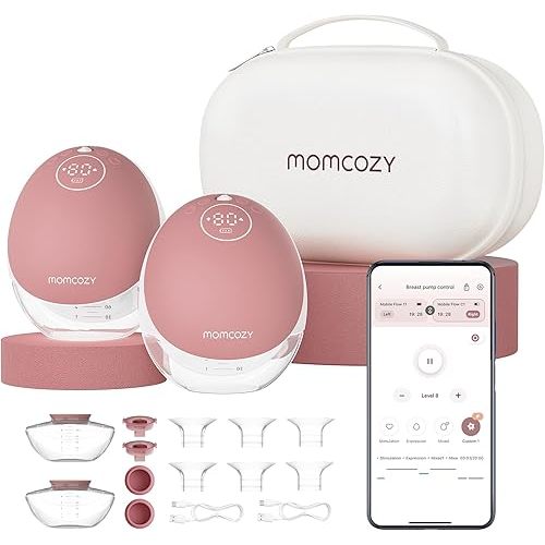 Momcozy Breast Pump Hands Free Mobile Flow | M9, App Discreet Control with Personalized Multi-Modes & 15 Levels, Independent Breastmilk Storage, Wearable Breast Pump M9 24mm, 2 Pack
