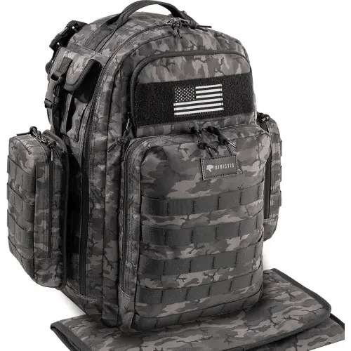 Dad Diaper Bag, Mens Diaper Bag Backpack with Diaper Changing Mat, Military Diaper Backpack with Molle Webbing, Waterproof Pouch, Baby Wipes pocket, Insulated Bottle Pockets- Black Camo