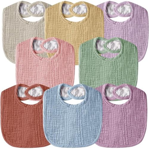 Muslin Baby Bibs for Unisex Boys Girls, Cotton Drool Bibs, Adjustable Newborn Bibs for Drooling and Teething