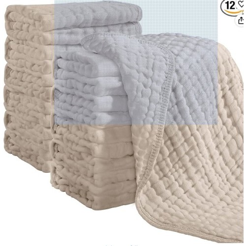 Looxii Muslin Burp Cloths 100% Cotton Muslin Cloths 12 Pack Large 20''x10'' Extra Soft and Absorbent Baby Burping Cloth for Boys and Girls (Apricot)