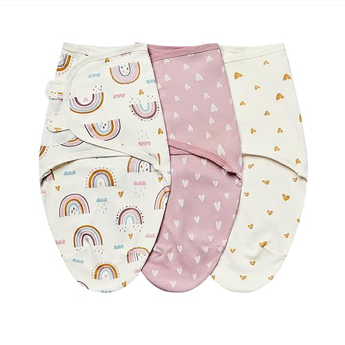 insular Baby Swaddle Wrap, Swaddle Blanket for Newborn and Infant, Adjustable Velcro Set for Boy and Girl, Soft Cotton Baby Sleep Sack 3 Pack, Small(0-3 Month), Rainbow
