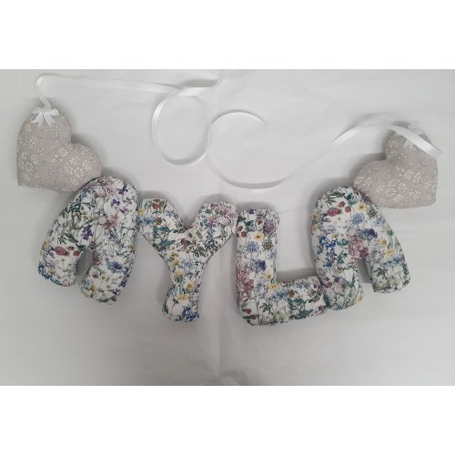Personalise baby gift, baby room decor, gift for new baby, kids name banner, name garland. Kids room decor. Liberty fabric gift.