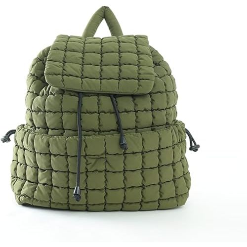 VAKAER Puffer Backpack for Women Lightweight Quilted Hiker Pack with Drawstring Padding Daypack Backpacks for Travel Gym (Army Green)