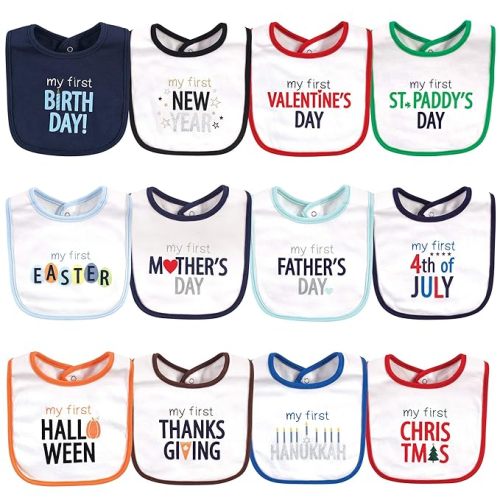 Hudson Baby Unisex Baby Cotton Bibs, Holiday Bold Boy, One Size