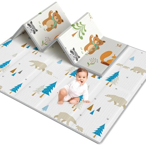 Uanlauo Baby Play Mat with Carry Bag, 71×59in Folding Floor Playmat for Kids, Waterproof Crawling Mat for Infants